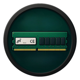 DDR VI mark: a memory module set inside a dark coin.